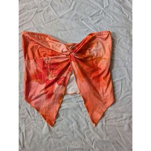 SHEIN Orange Floral Print Twist Front Halter Top Women's Size L y2k